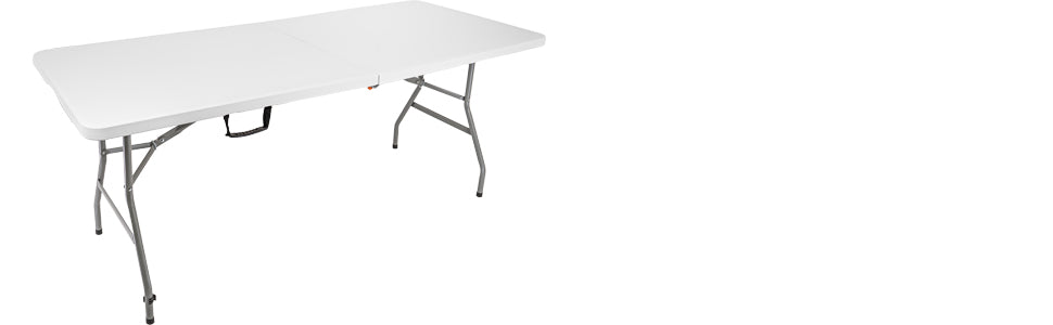 Folding Table with Handle for Carry, Beer Table, Garden Table, Dining Table, Buffet Table with Carry Handle, Rattan Look, 180 x 75 cm, White, Smooth