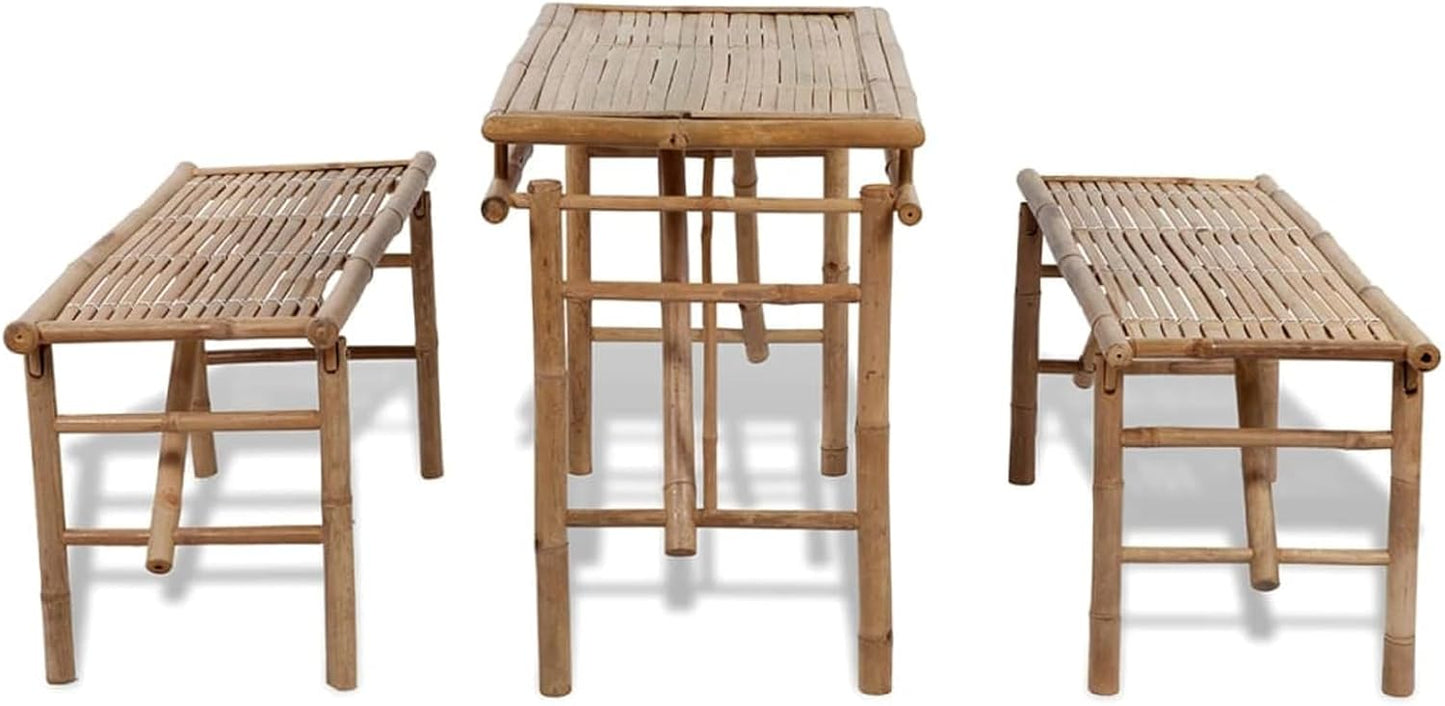 Beer Table with 2 Benches, Beer Tent Set, Camping Table Chair Set, Garden Furniture Set, 100 cm Bamboo