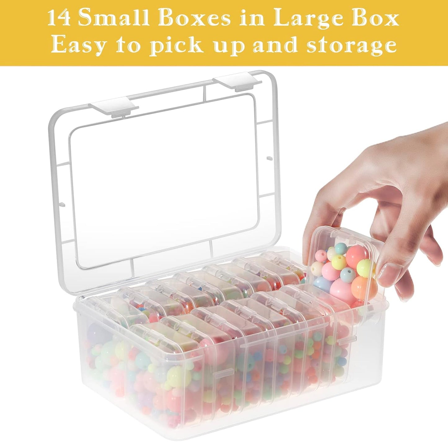 Mathtoxyz Small Bead Organizers, 15 Pieces Plastic Storage Cases Mini Clear Bead Storage Containers Transparent Boxes with Hinged Lid and Rectangle Clear Craft Supply Case