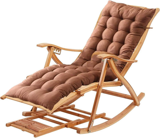 Foldable Bamboo Deck Chair, Ergonomic High-Backed Chair with Massage Function, Adjustable Relaxing Chair for Garden, Balcony and Camping, Lightweight Beach Lounger Foldable