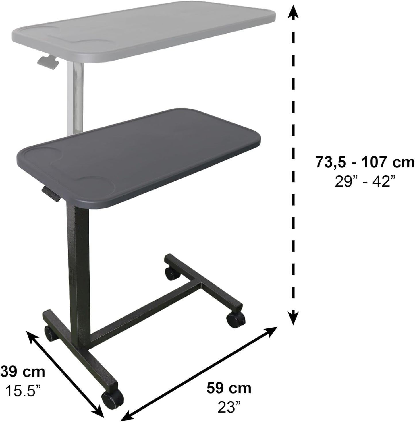 Bed Table on Wheels, Height Adjustable and Robust Structure, Care Table with Wheels, Mobile Side Table for Nursing Bed, Hospital Tables for Bed, Side Table, C Shape, Black