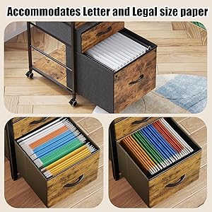 3 Drawer Mobile File Cabinet,Rustic Brown File Cabinets for Home Office, Rolling Printer Stand with Storage, Filing Cabinet 2 Drawer fits A4 or Letter Size for Home Office