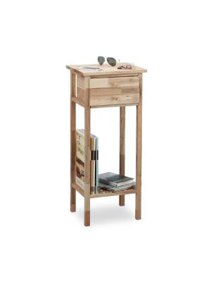 Walnut Side Table with Drawer, 2 Shelves, Telephone Table, Tall Wooden Table, HxWxD: 80 x 35 x 30 cm, Natural