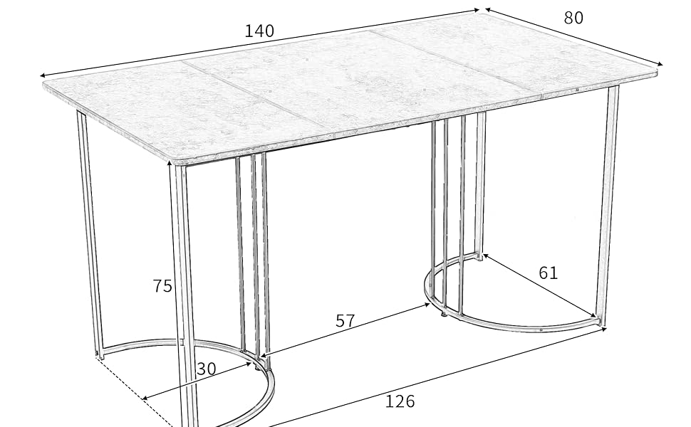 Dining Table 140 x 80 cm, Modern Kitchen Table with Metal Frame, Rectangular Marble Pattern Kitchen Table with Adjustable Feet for Dining Room and Living Room, White/Gold