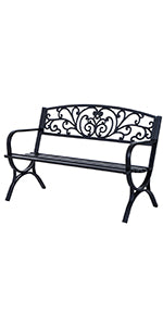 Garden Bench Seat Park Bench 2-Seater Garden Steel + Pine Wood Natural W 122 x D 60 x H 83 cm