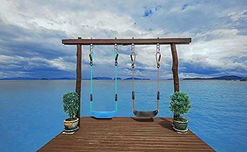 SELEWARE Garden Games Swing Seat Made of Robust Set with 2 m Long Adjustable Rope and 2 Carabiners, Robust Swing Outdoor Garden Swing Black