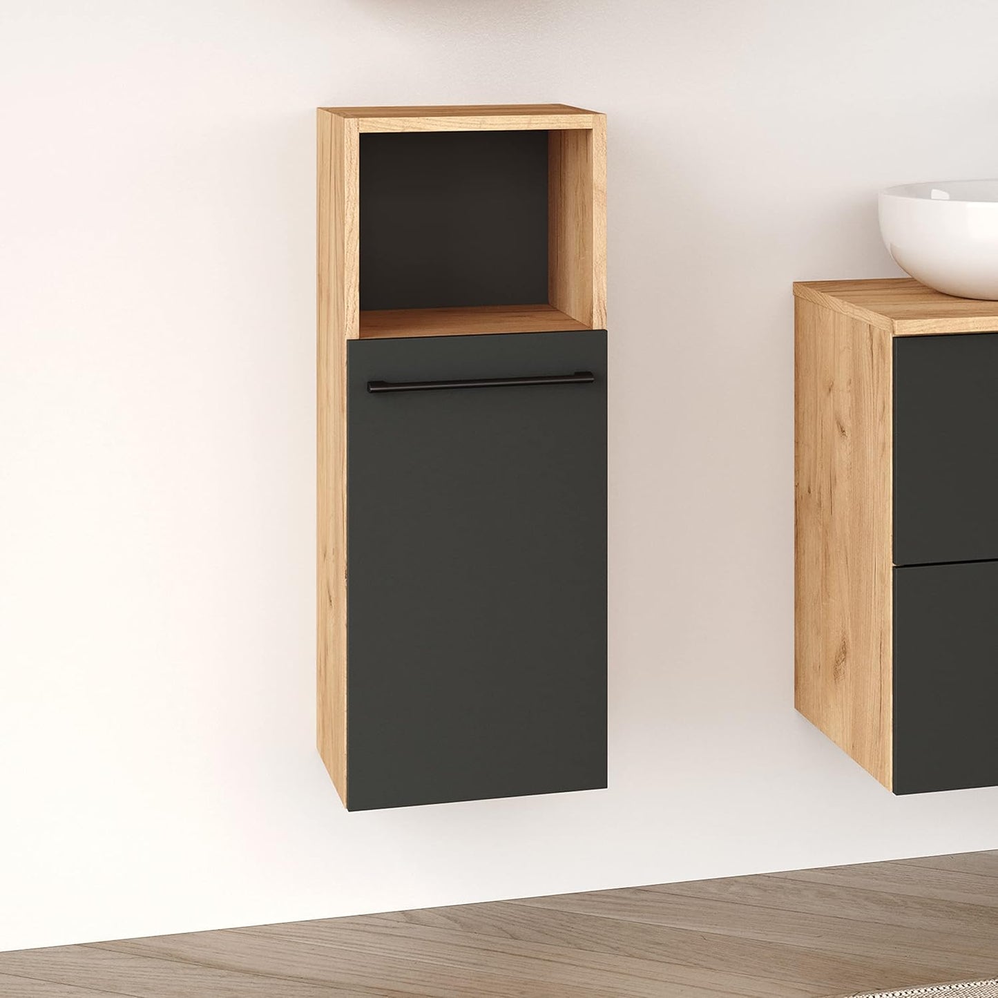 Bathroom Furniture Midi Cabinet Bathroom Cabinet Narrow Midi Cabinet Lux 30 cm in Gold Oak / Anthracite