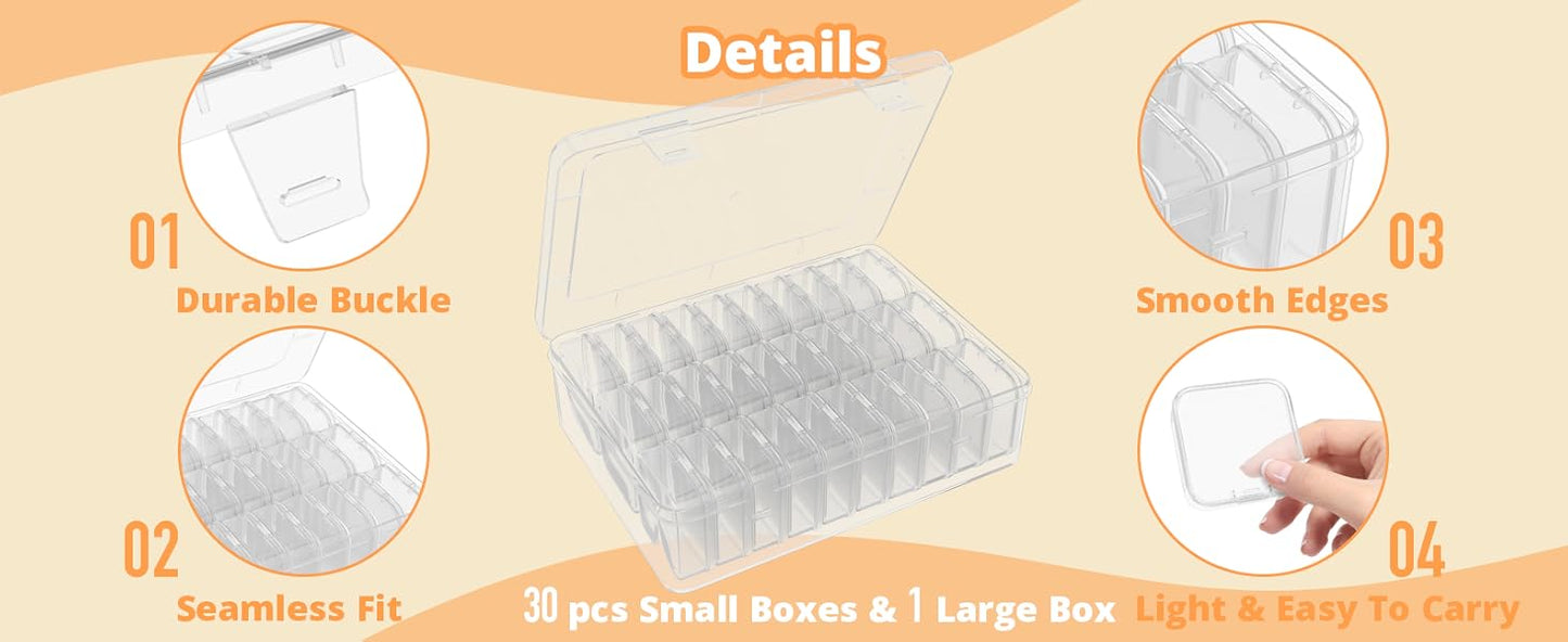 Mathtoxyz Bead Organizer Box, 31Pcs Small Bead Organizers and Storage Plastic Cases Mini Clear Bead Storage Containers Boxes with Hinged Lid and Rectangle for Bracelet Making DIY Jewelry Craft Nail