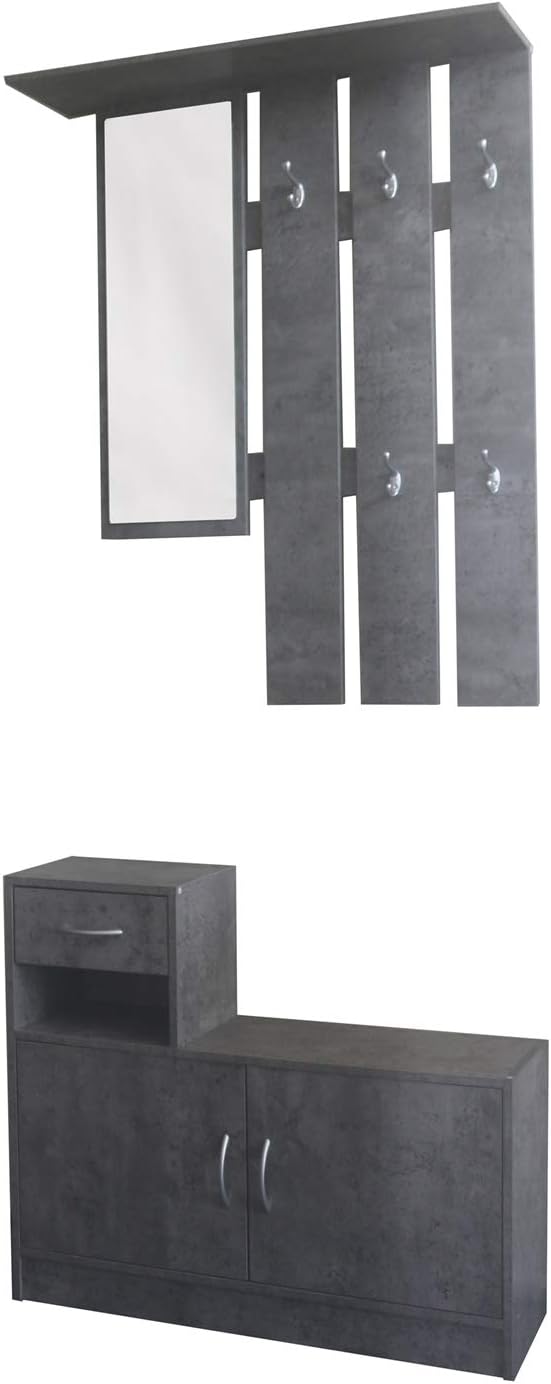 living Thekla Concrete Wardrobe Panel with Mirror Hat Shelf and 5 Coat Hooks