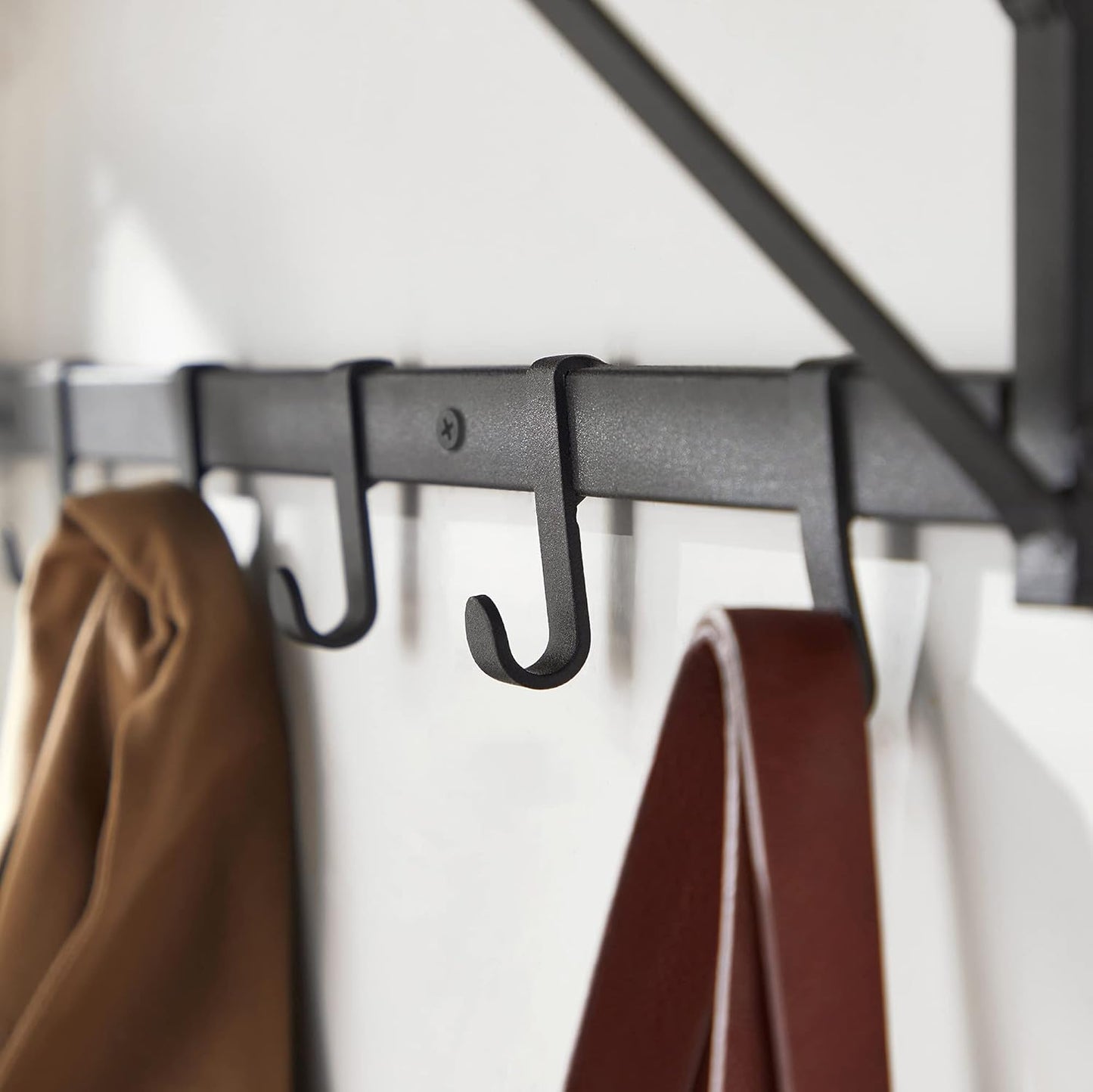 Coat Rack Hanging Rack with Shelf for Plants, Keys or Scarves, Coat Hook with 7 Hooks and Rod for Hangers, Industrial, Brown/Black