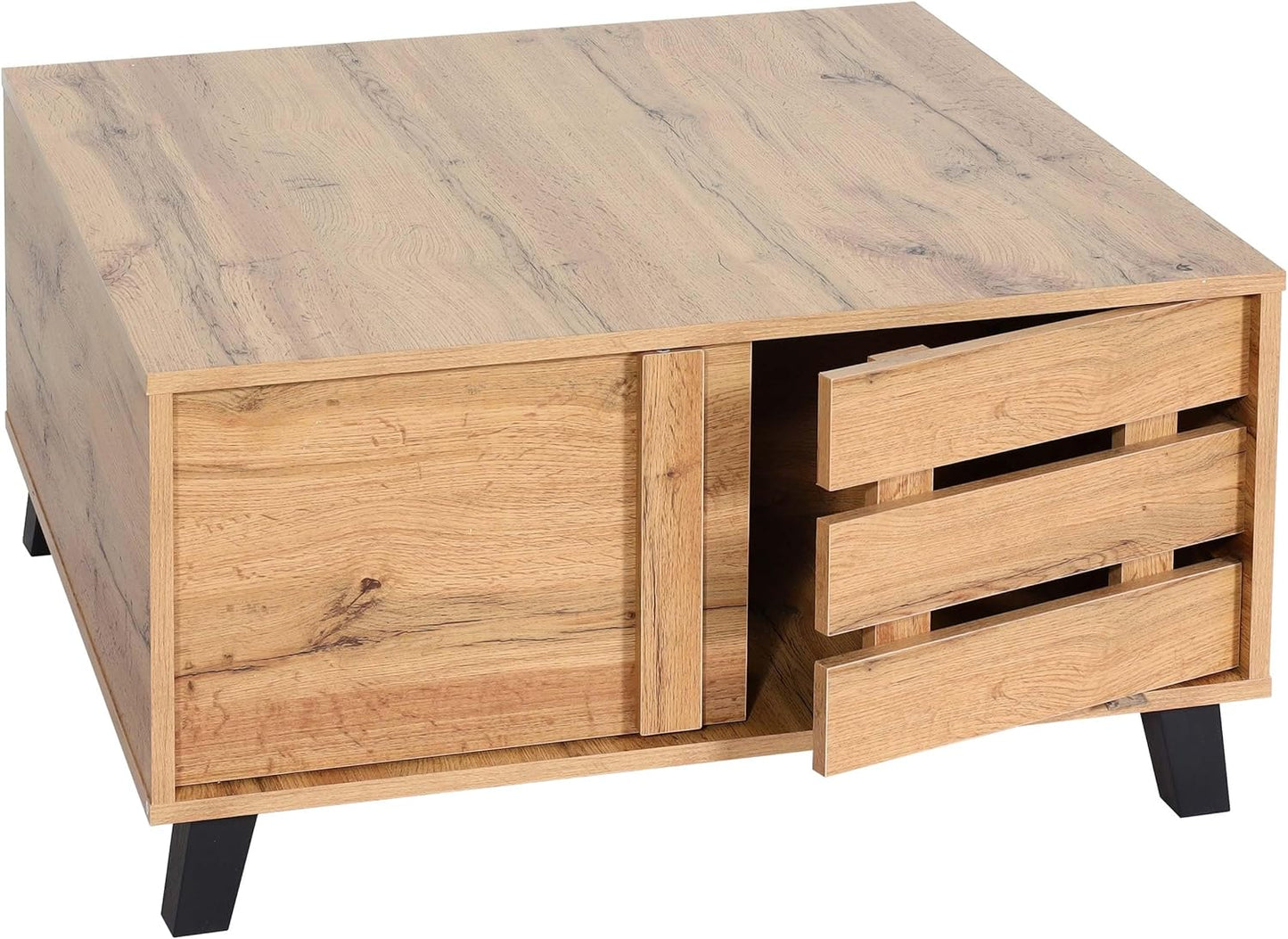 Coffee Table HWC-M46 Living Room Table Sofa Table Side Table 2 Storage Compartments 43 x 81 x 81 cm Natural Colour