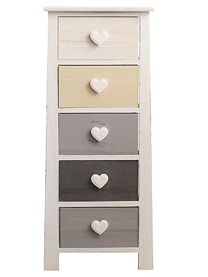 Bedroom Chest of Drawers with 5 Drawers Paulownia Wood White Grey Beige Black Vintage Bedroom Hallway - Dimensions: 89 x 37 x 27 cm (H x L x W) - Item RE4374