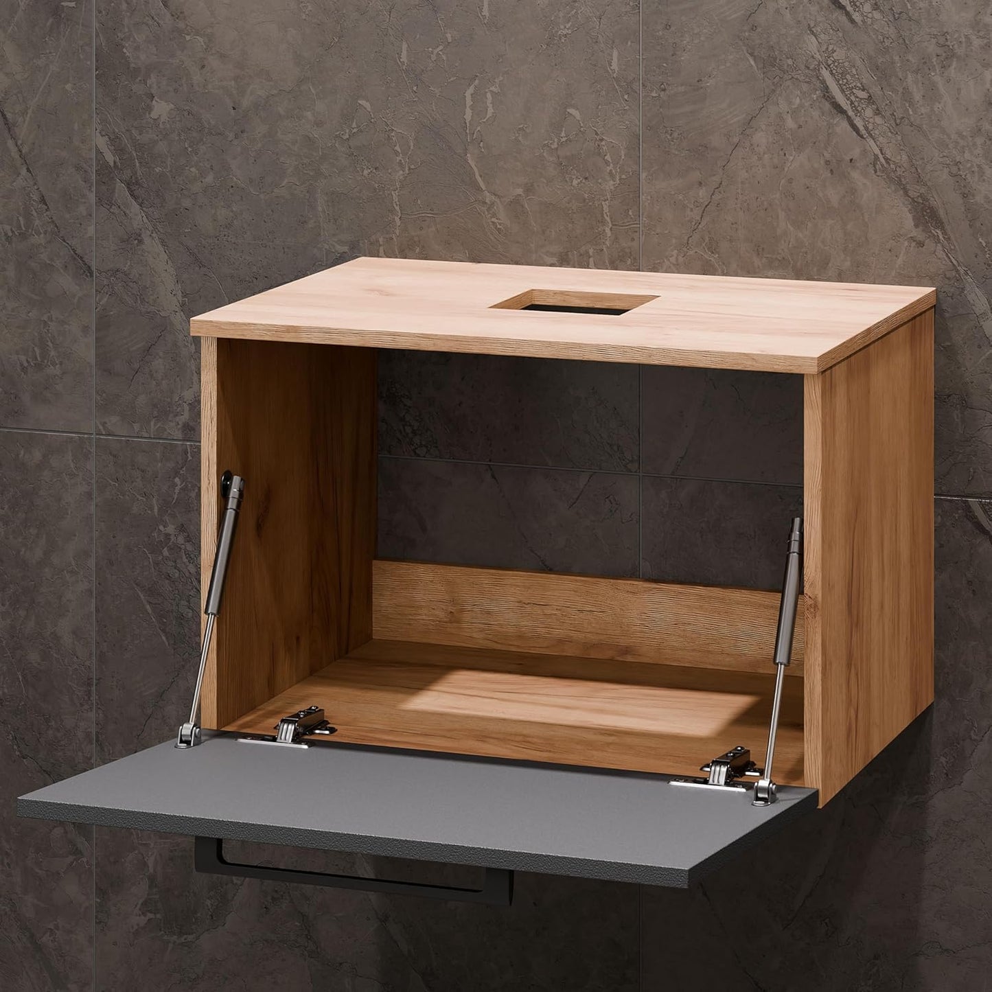 Bathroom Furniture Set with Vanity Unit 60 cm Gold Oak Anthracite Counter Top Sink 42 cm Black