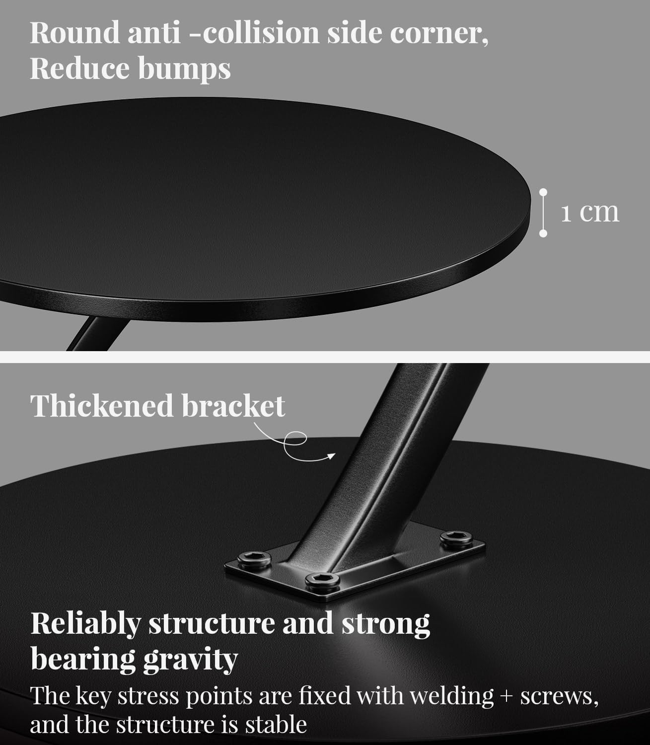 Side Table, Small Side Table, C Shape, Mobile Sofa Table, Living Room Table, C-Shape with Metal Frame, Round Table as Storage Surface for Sofa for Coffee and Laptop (Dark)