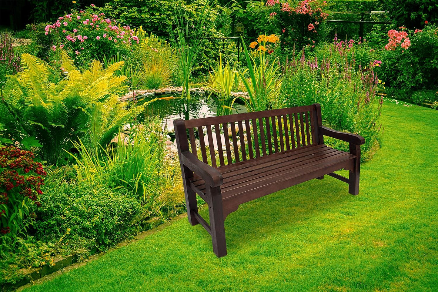 Bristol Garden Bench Park Bench 3-Seater Eucalyptus Colonial Style Dark Brown Extra Stable FSC® Certified Outdoor