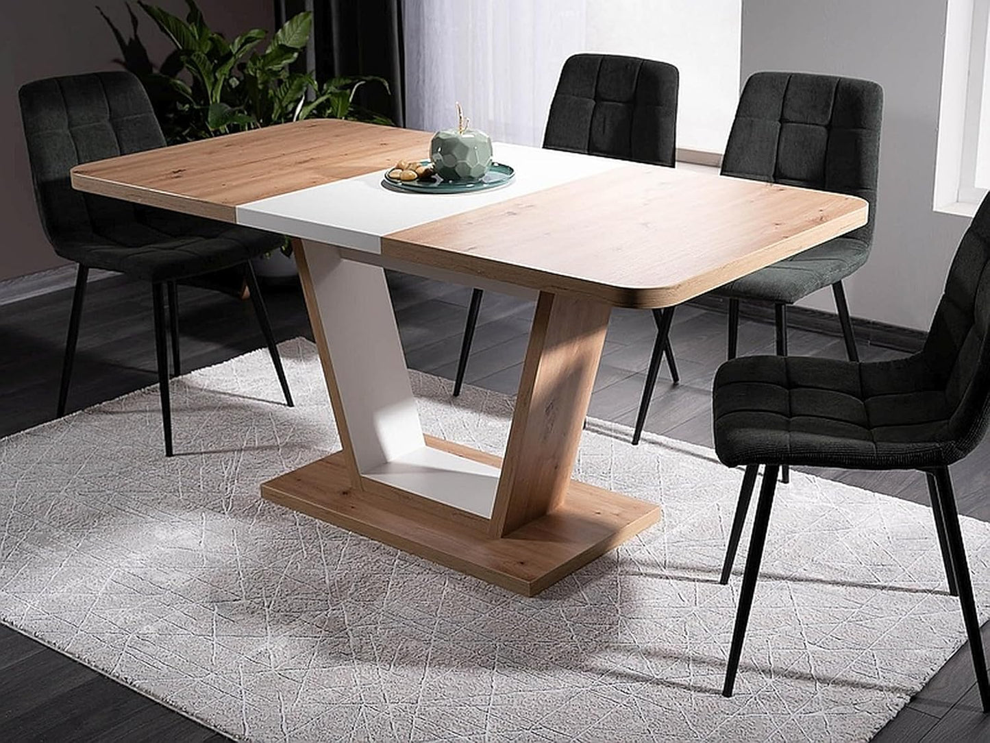 Designer Dining Table GS-777 Artisan Oak - White Matt Extendible 120 - 160 cm