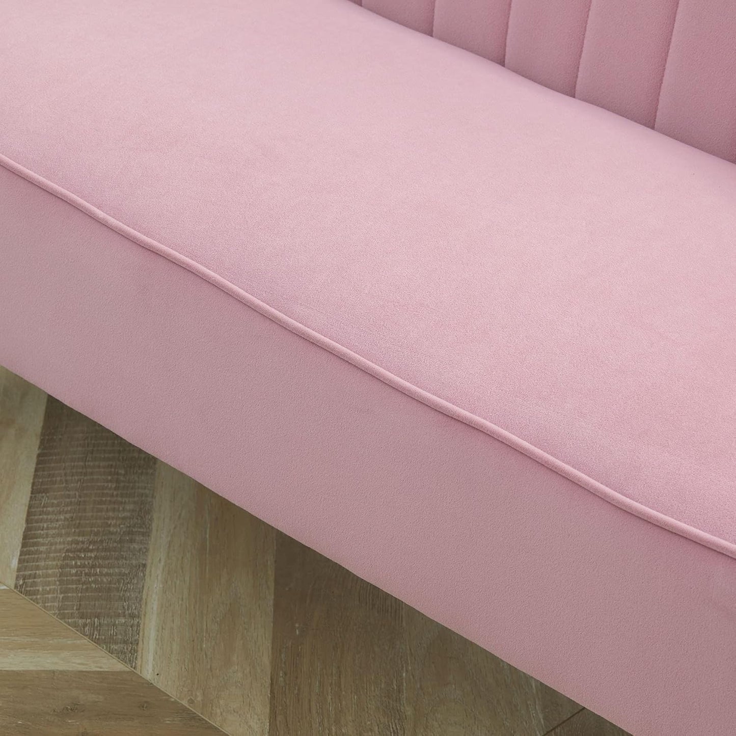 2-Seater Fabric Sofa Upholstered Sofa Double Sofa Seating Furniture Lounge Sofa Wood Velvety Polyester Foam Pink 117 x 56.5 x 77 cm