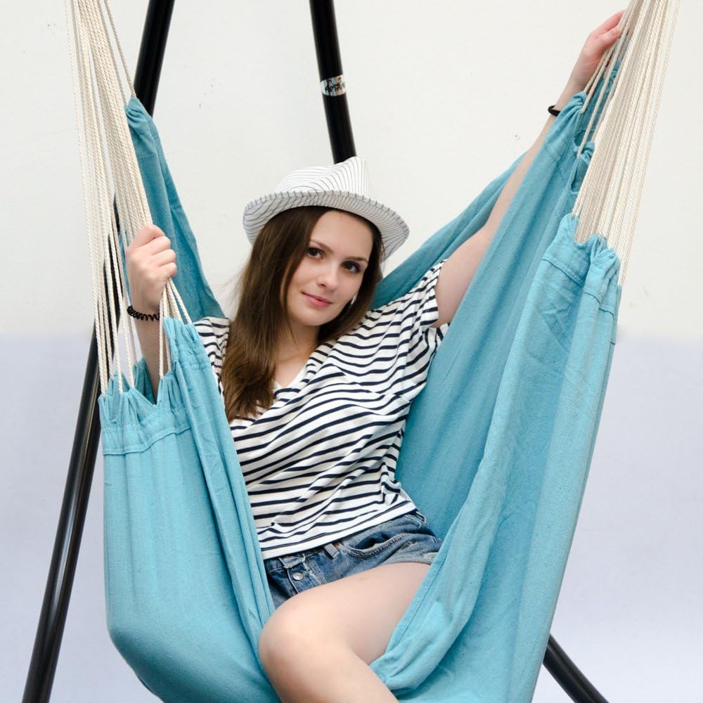 Family Hammock Many people hammock | Load capacity max. 150 kg | Giant hanging cloth chair 190 x 140 cm | 100% cotton | Hammock incl. safety swivel | Pacific Blue