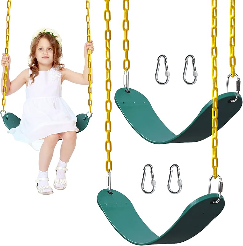 PACEARTH Swing Seat Support 660lb with 68.9 inch Anti-Rust Chains Plastic Coated 23.6 inch Tree Hanging Straps and Locking Buckles Outdoor Playground Tree Swing-Green