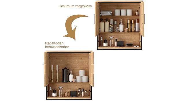 Bathroom Furniture Set, Bathroom Cabinet with Height-Adjustable Divider, Bathroom Cabinet with 2 Mirrors, Chest of Drawers with 4 Drawers, Side Cabinet, Made of Wood Material, Light Oak Black