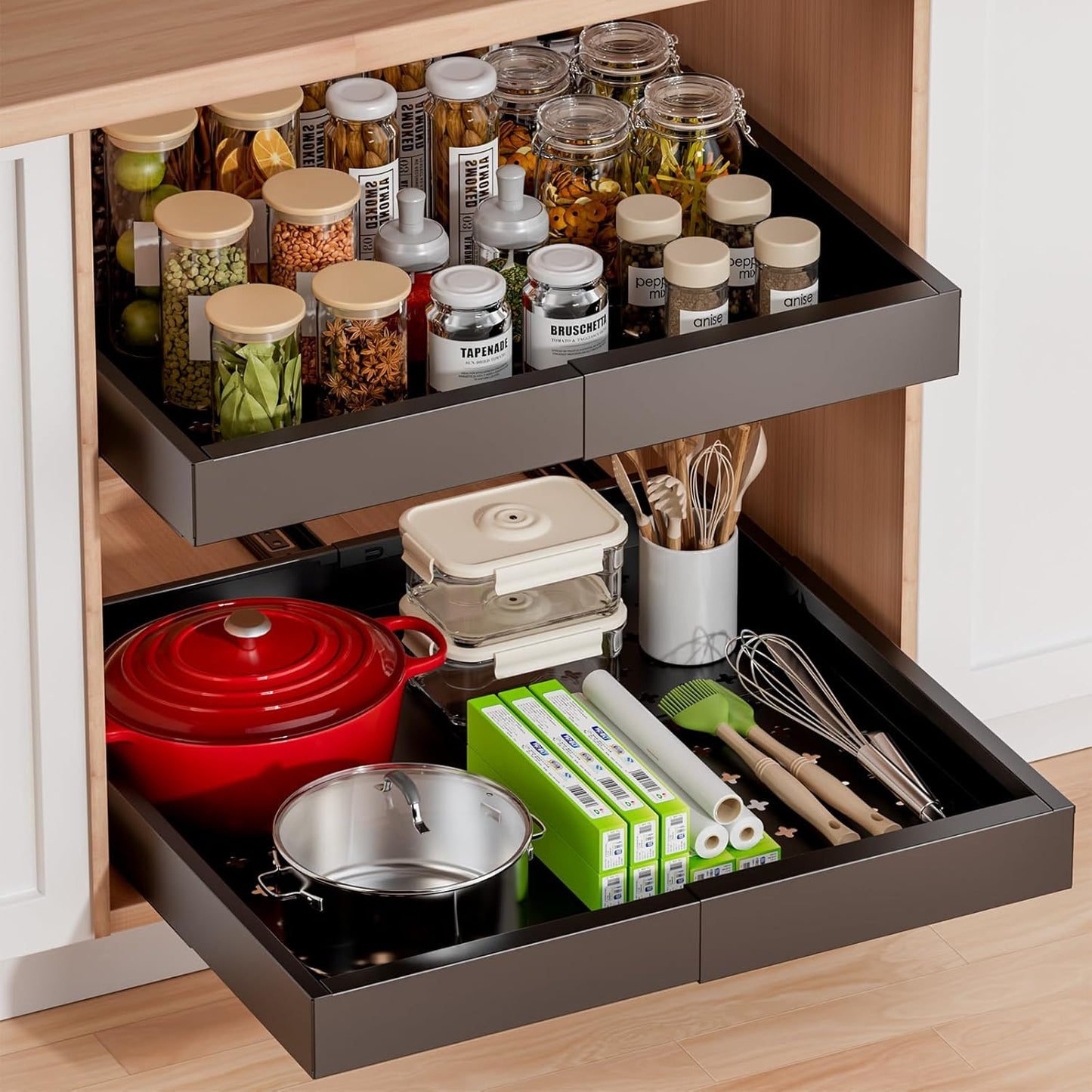 Delamu Pull Out Cabinet Organizer, Both Expandable Width(11.5 "-19.5") and Depth(15"-19.5") Pull Out Drawers for Cabinets, Cabinet Slide Out Shelves Storage for Kitchen Pots and Pans, Pantry, Bathroom