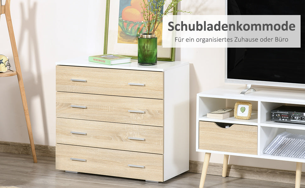 Chest of Drawers with 4 Drawers Bathroom Cabinet Drawer Cabinet for Bedroom Living Room Oak White 76 x 35 x 72 cm