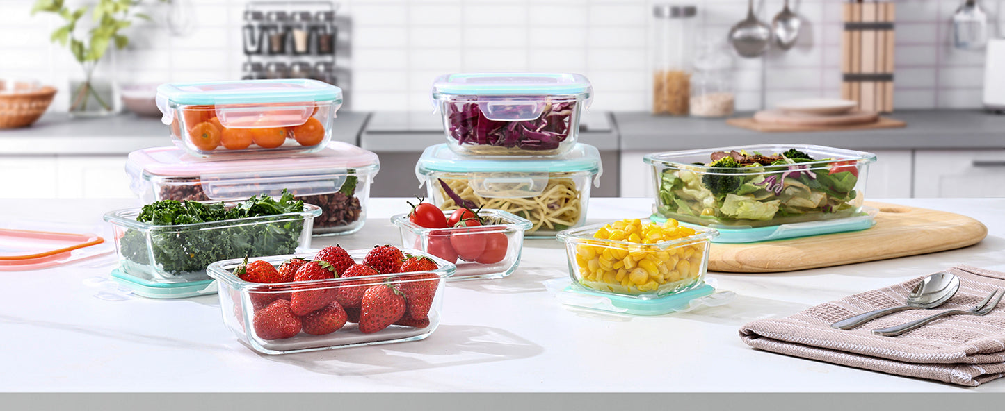 Vtopmart 8 Pack Glass Food Storage Containers with Airtight Lids, Glass Meal Prep Containers, Bento Boxes for Lunch, for Microwave, Oven, Freezer and Dishwasher, BPA Free