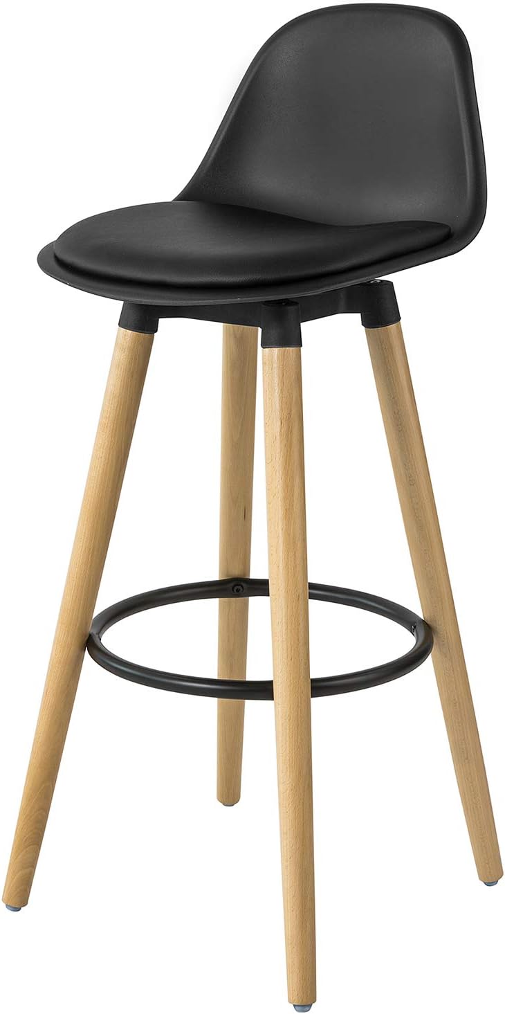 Bar Stool with Footrest Bar Stool with Backrest Black Beech Legs Seat Height 70 cm