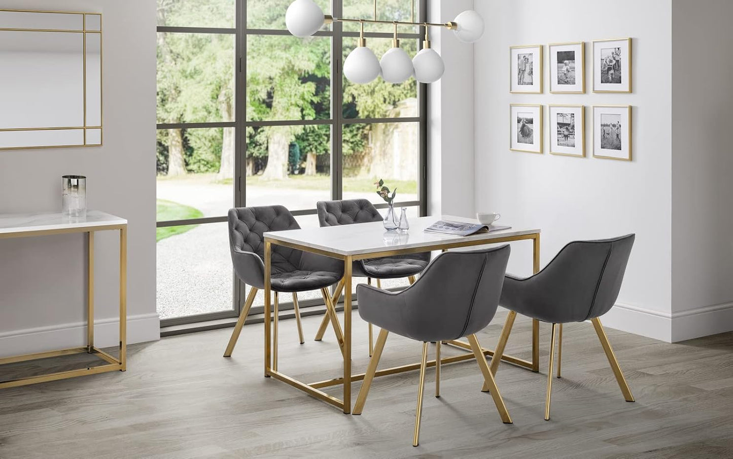 Scala Dining Table Gold Foil Covered MDF and Metal Marble and Gold 120 x 80