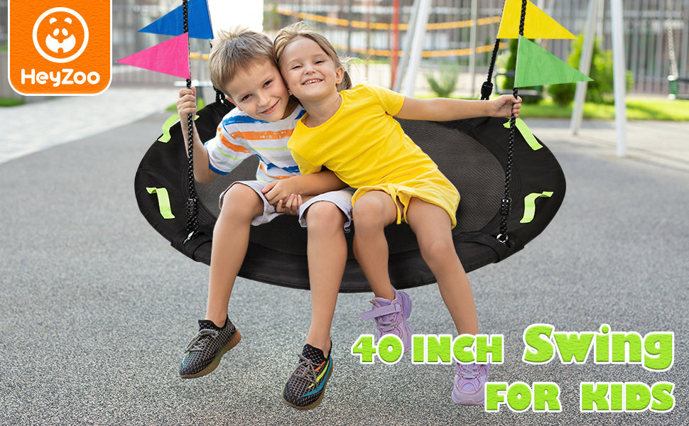 Tree Swing, Saucer Flying Swing 40 Inch for Kids, 900lbs Weight Capacity, with Adjustable Hanging Straps, for Backyard and Outdoor, Gifts for Kids, Black