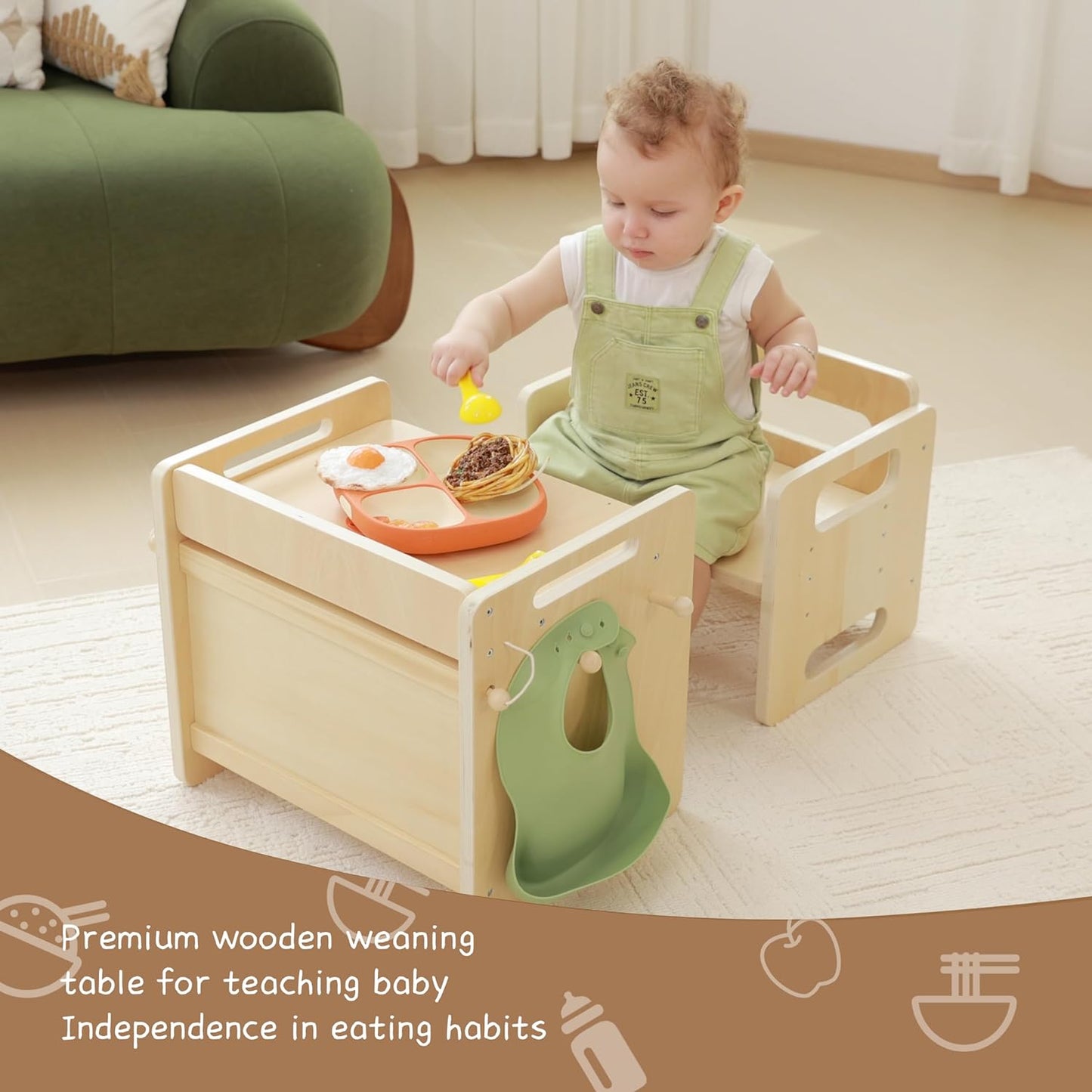 Montessori Weaning Table and Chair Set - Adjustable Design for Toddlers, Ideal for Mealtime, Learning, and Play