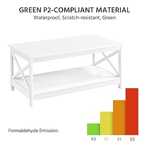 Coffee Table with 2 Shelves Sofa Table X-Shape Support Living Room Table Made of Wood Easy Assembly Modern Side Table for Living Room / Balcony / Office 100 x 50 x 45 cm White