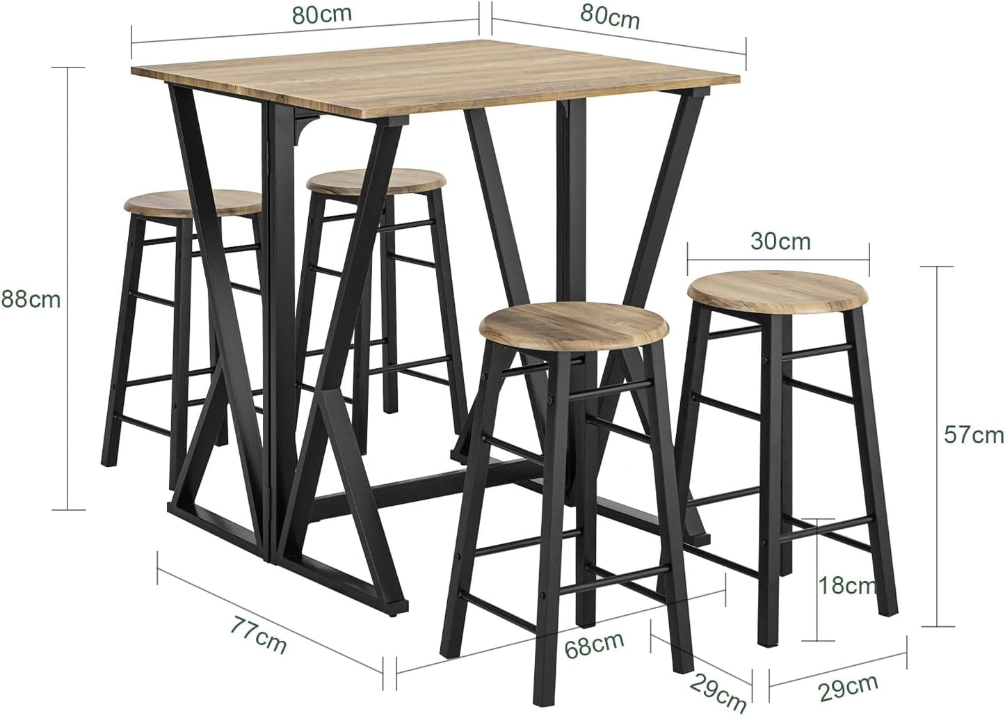 5-Piece Dining Set Dining Table with 4 Chairs Folding Table Dining Room Kitchen Table Wooden Table Foldable Industrial Look