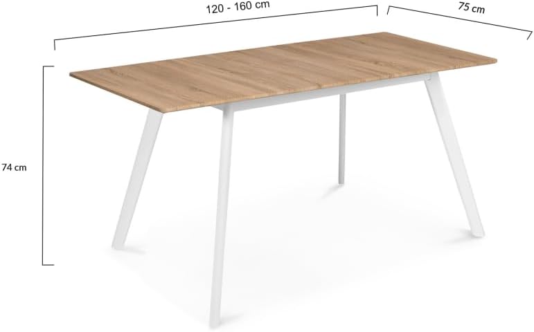 Scandinavian Extendable Table, Inga 120-160 cm, Wooden Top, White Legs