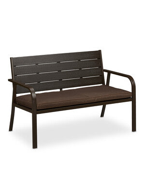 Garden Bench with Seat Cushion, Wood Look, HBT: 78 x 118 x 66 cm, 2-Seater, Sturdy Balcony Bench, Brown