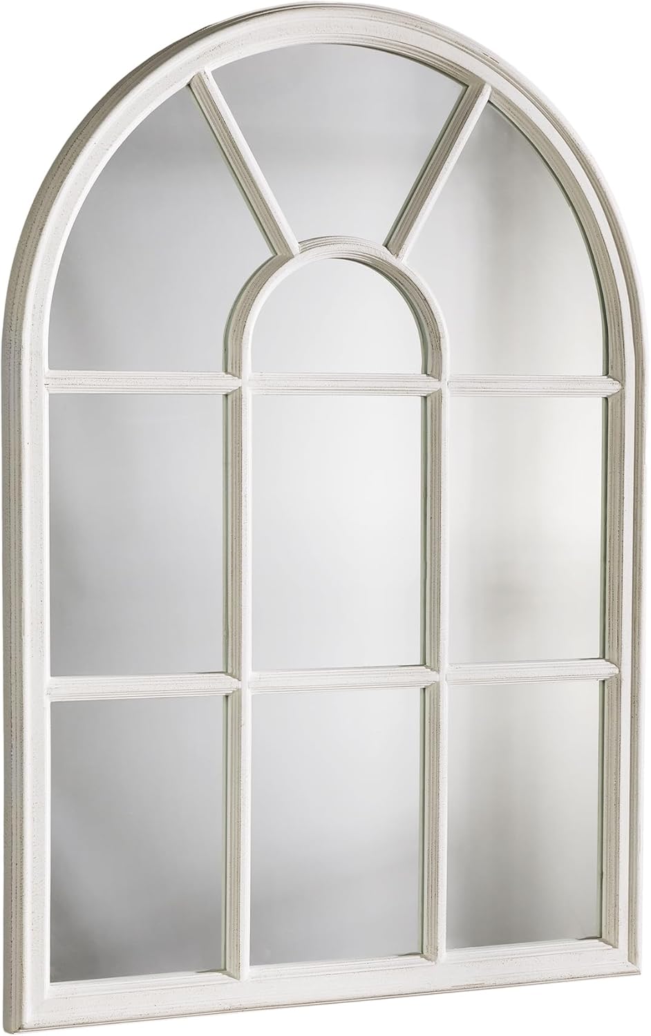 Ambiente Castillo Design Wall Mirror 100 cm White Cream Country House Style Window Mirror Round Arch Shabby Chic