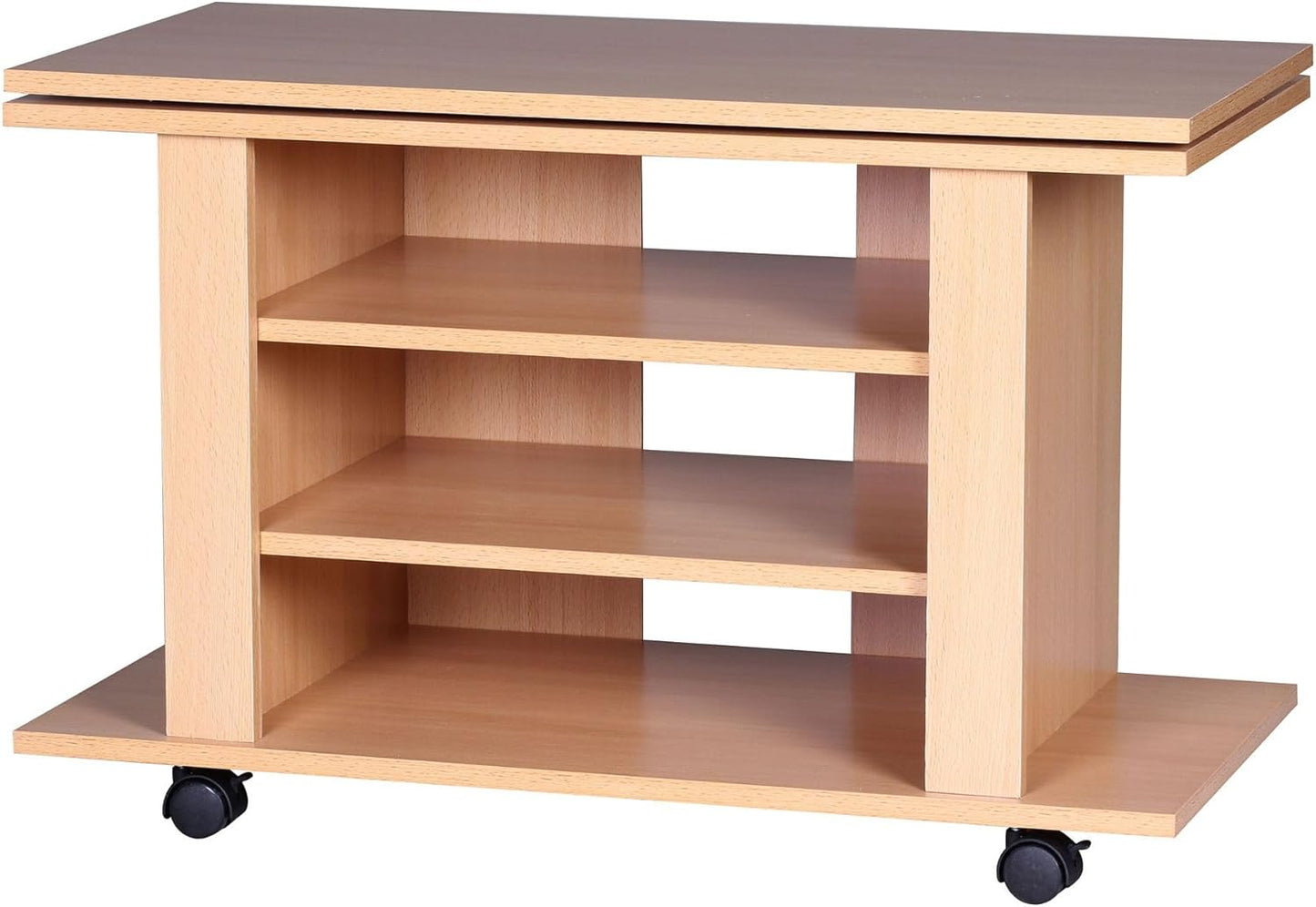 TV Cabinet Rotating on Wheels, TV Bench 75 x 38 x 50 cm with Turntable for TV, TV Table, Beech Wood with Shelf Board, TV Cabinet, HiFi Rack Furniture