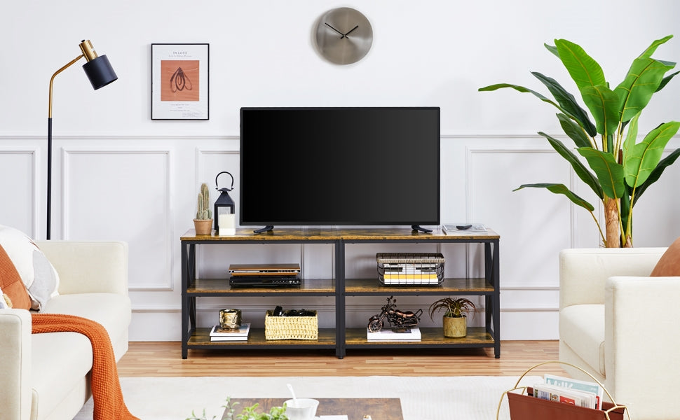 TV Cabinet TV Board 3-Tier TV Cabinet for TVs up to 70 Inch TV Lowborad with Metal Frame TV Bench Wooden TV Table for Living Room / Bedroom