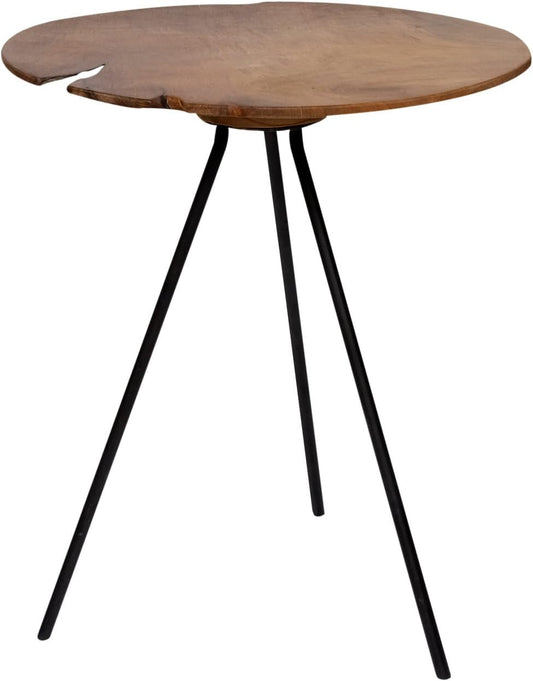 Design Teak Side Table Tripod Table Top Made of Teak Flower Stool Coffee Table Solid Dark Coffee Table 39.5 cm Diameter (Extraordinary)