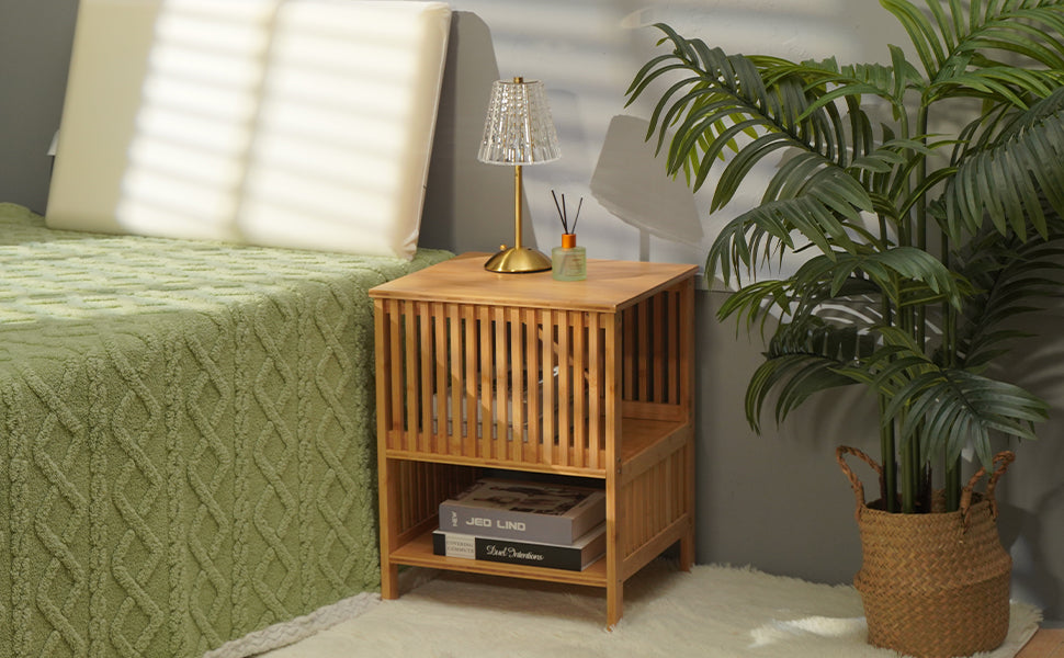 Bamboo Bedside Table - Bedside Tables - 39 cm Width x 35 cm Length x 50 cm Height - Wooden Side Table - Bed Table - Side Table Couch - Bedside Table - Bedside Table - Wooden Bedside