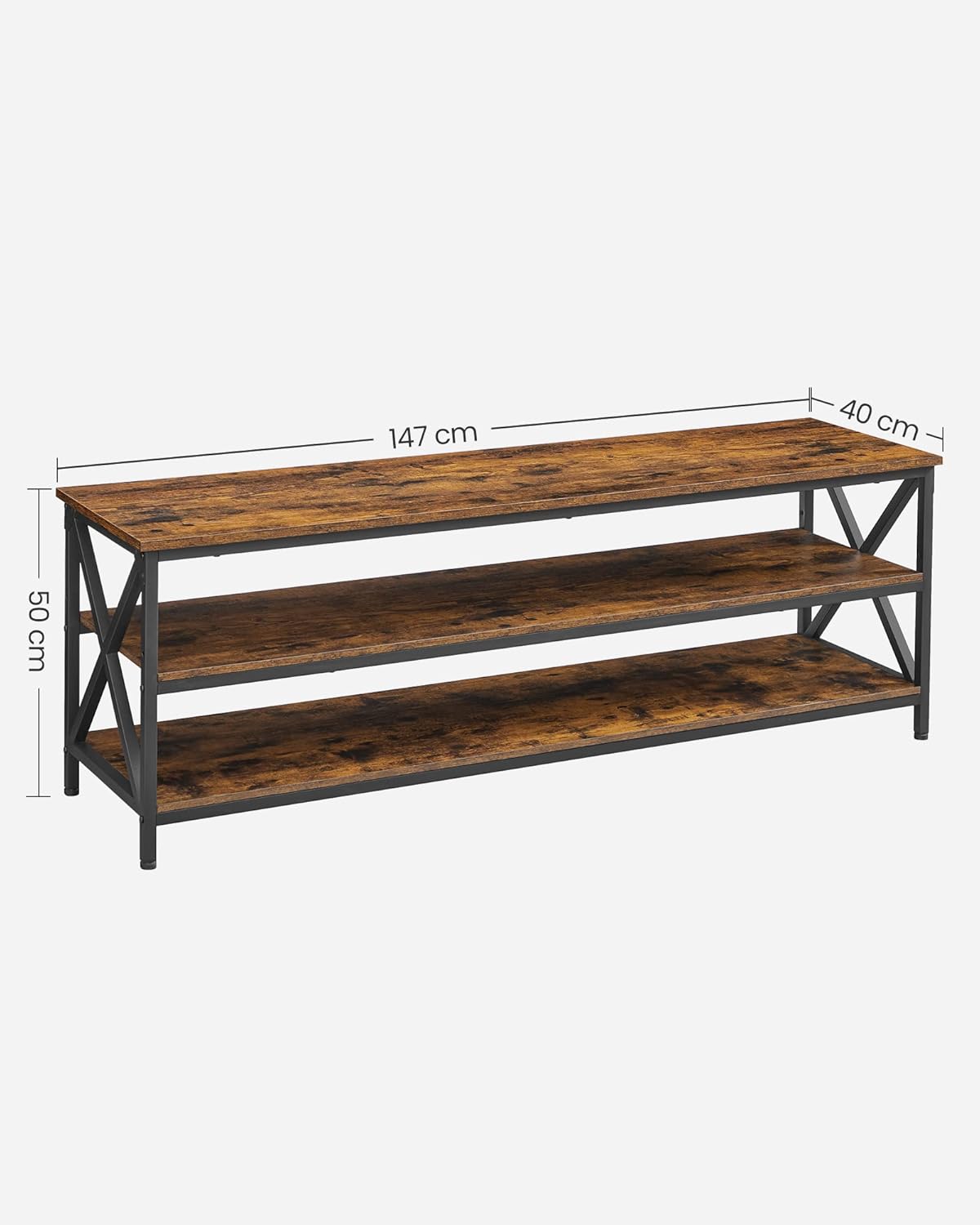 TV Shelf, TV Cabinet, Lowboard for TVs up to 65 inches, 147 x 40 x 50 cm, TV Table with Open Compartments, X-shaped Struts, Industrial Design, Vintage Brown/Black, LTV100B01