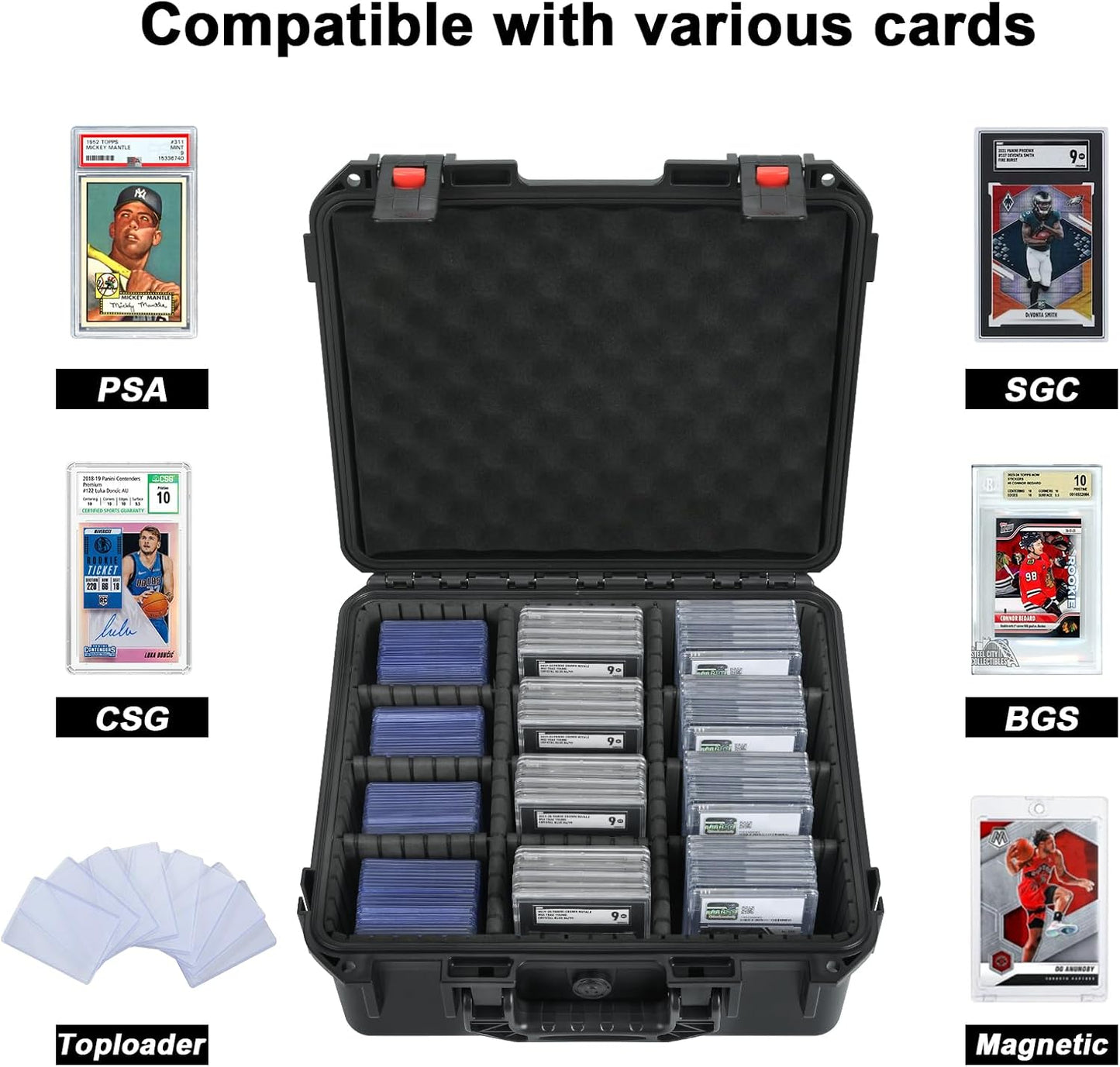 Card Case Storage for Graded Sports Cards - PSA Baseball, Basketball, Football Trading Card Holder, Waterproof Protective Organizer Box for Zion, Slab, Top Loader, Magnetic (Holds 600+Toploaders)