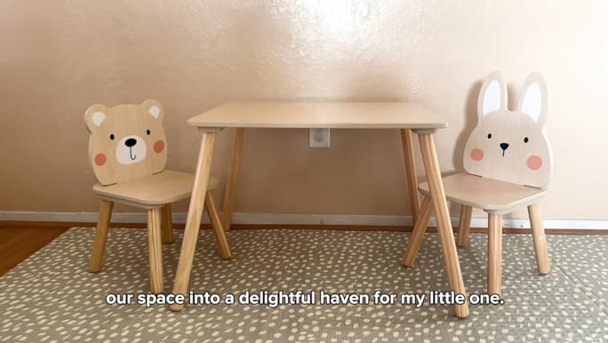 Kids Wood Table and Chair Set - Including 2 Animal Chairs - Waterproof Desktop - Adorable Toddler Table Chairs Set for Eating, Snack Time and Play Games