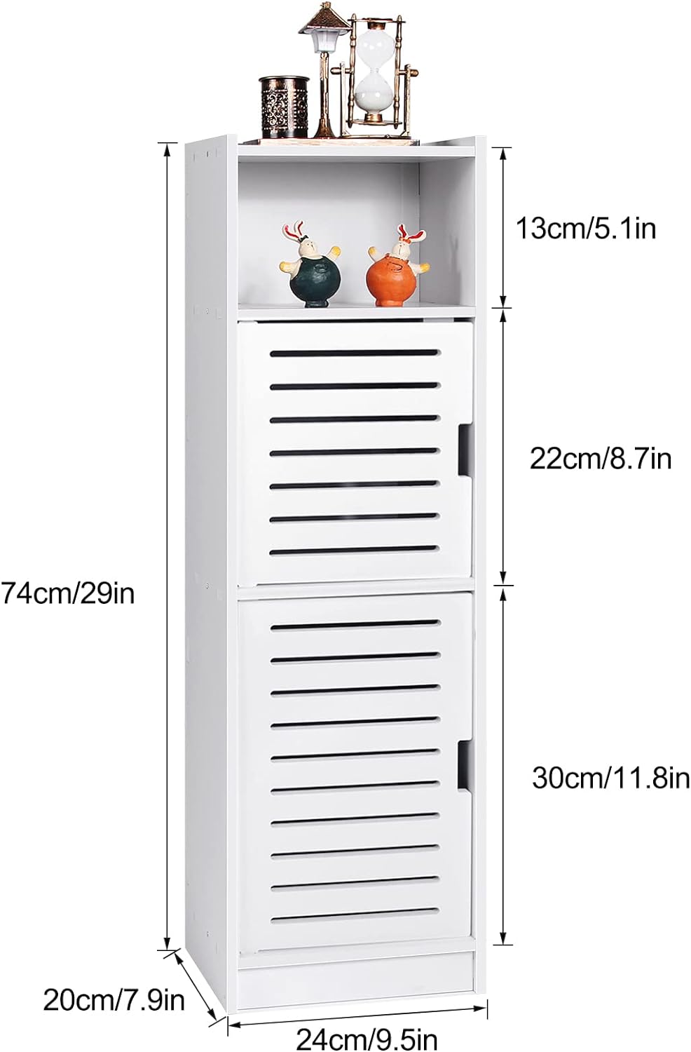 aimu Waterproof Bathroom Cabinets, Bathroom Storage Units with Open Storage Shelf, Freestanding Floor Cabinets, Corner Organiser for Bedroom, Kitchen, Hallway, White, 74 x 20 x 24 cm