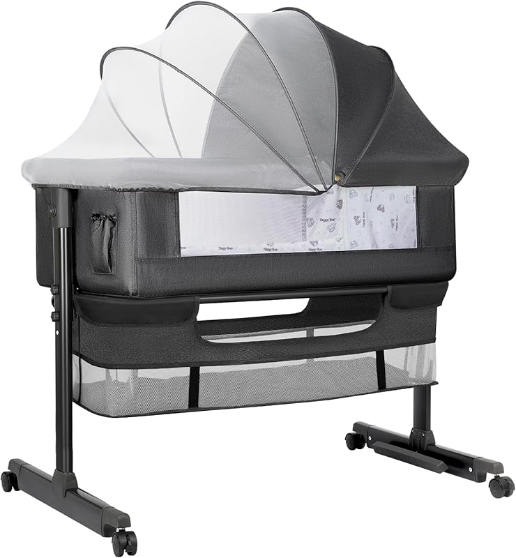 Baby Bassinet, Baby Basinet Bedside Sleeper, Easy to Fold Portable Crib Side Bassinet 2024new Style Girl/boy bassinets (Dark Gray)