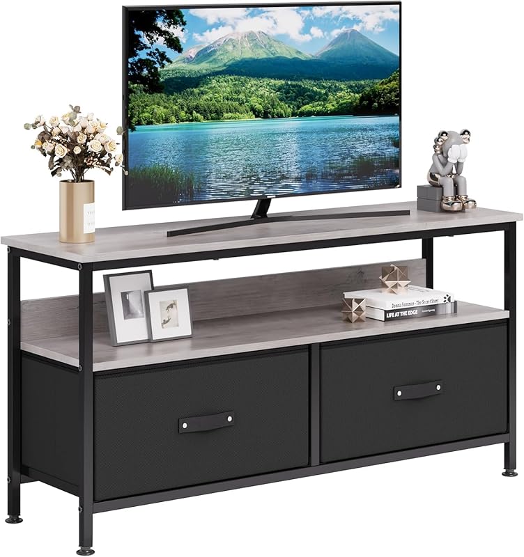 TV Cabinet, Lowboard, TV Bench, Wooden TV Table, TV Board, TV Cabinet with 2 Drawers and Shelves, TV Shelf for TVs up to 55 Inches, for Living Room, 99 x 57 x 30 cm