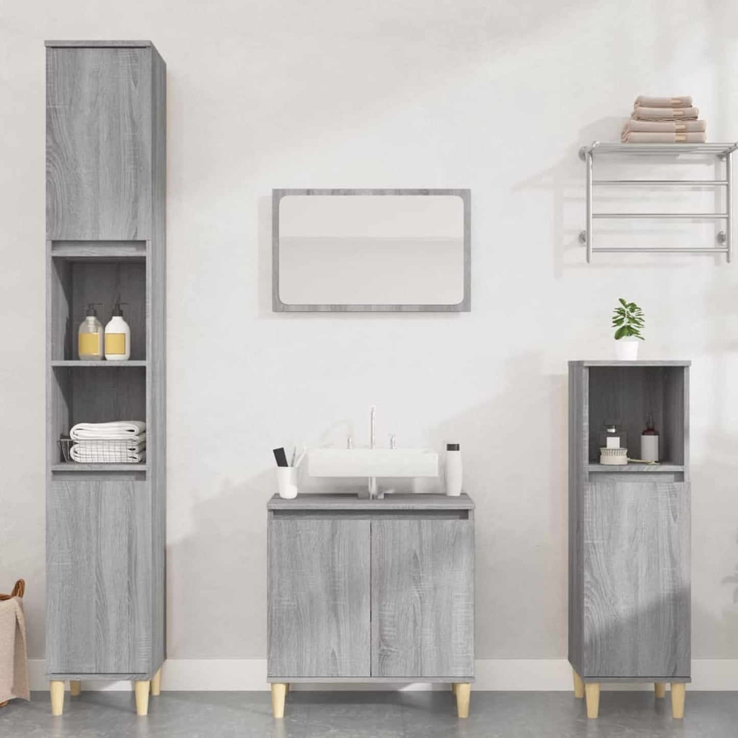 Bathroom Furniture Set, Bathroom Cabinet, Bathroom Furniture Set, Bathroom Furniture Sets, Bathroom Furniture, Modern Set, Grey Sonoma Wood Material