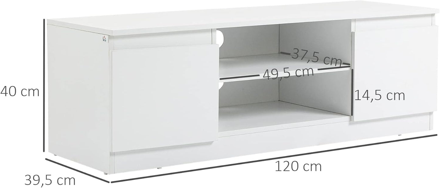 TV Lowboard TV Cabinet for TVs TV Chest of Drawers up to 55 Inch TV Cabinet Shelf White 120 x 39.5 x 40 cm