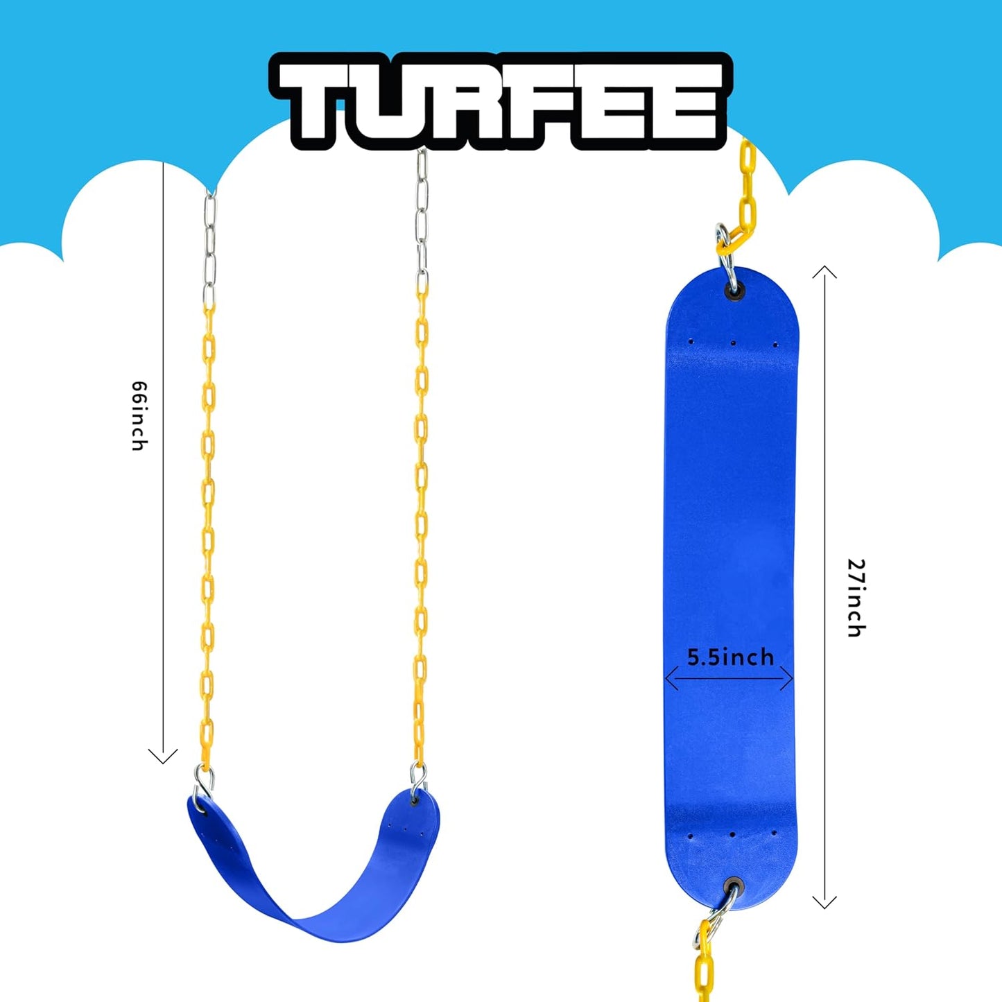 TURFEE Swing for Outdoor Swing Set - Pack of 1 Seat Replacement Kit with Heavy Duty Chains - Backyard Swingset Playground Accessories for Kids (Blue)