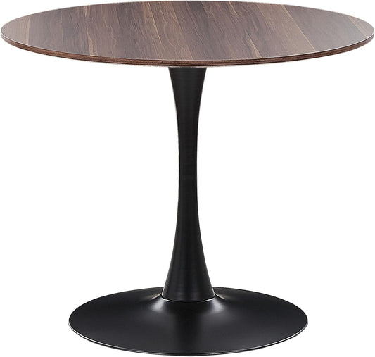 Dining Table Dark Wood Colour / Black 90 cm Round MDF Board Metal